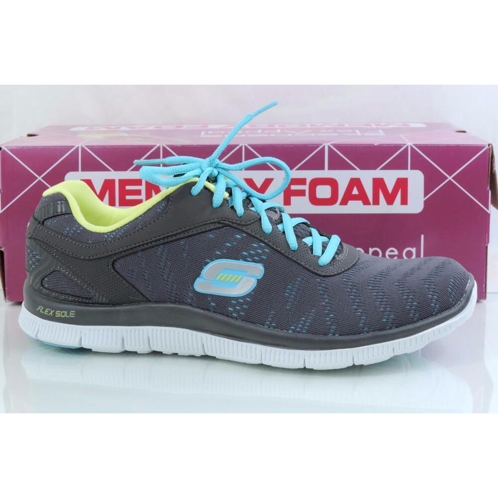 Skechers Flex Appeal First Glance Memory Foam Sneakers Charcoal Grey Size 11